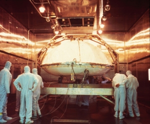  One of the Viking landers being prepared for dry heat sterilization.